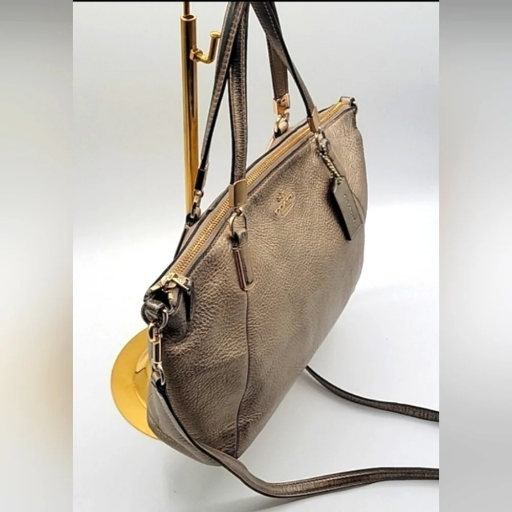COACH Satchel w/ Crossbody Strap Metallic Pebbled Soft Leather Gold Hardware